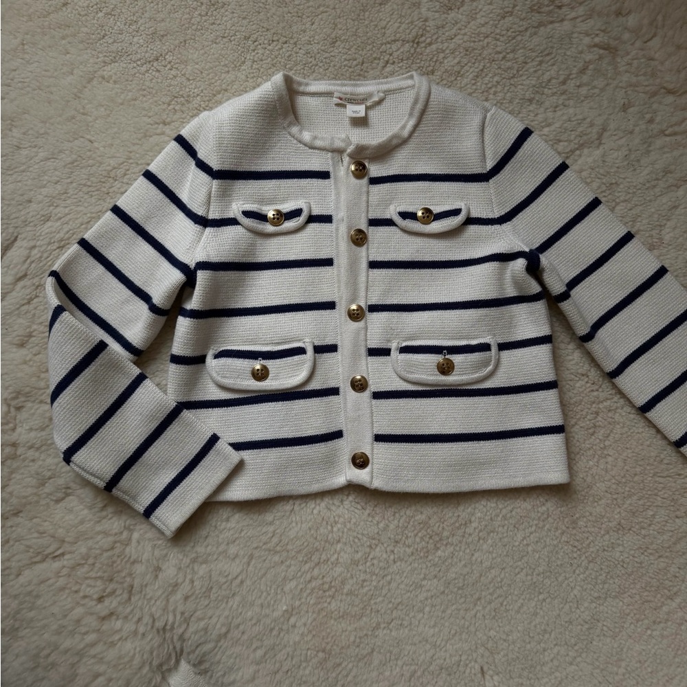 Crewcuts girls striped cardigan size 4-5 Cream Knit Sweater